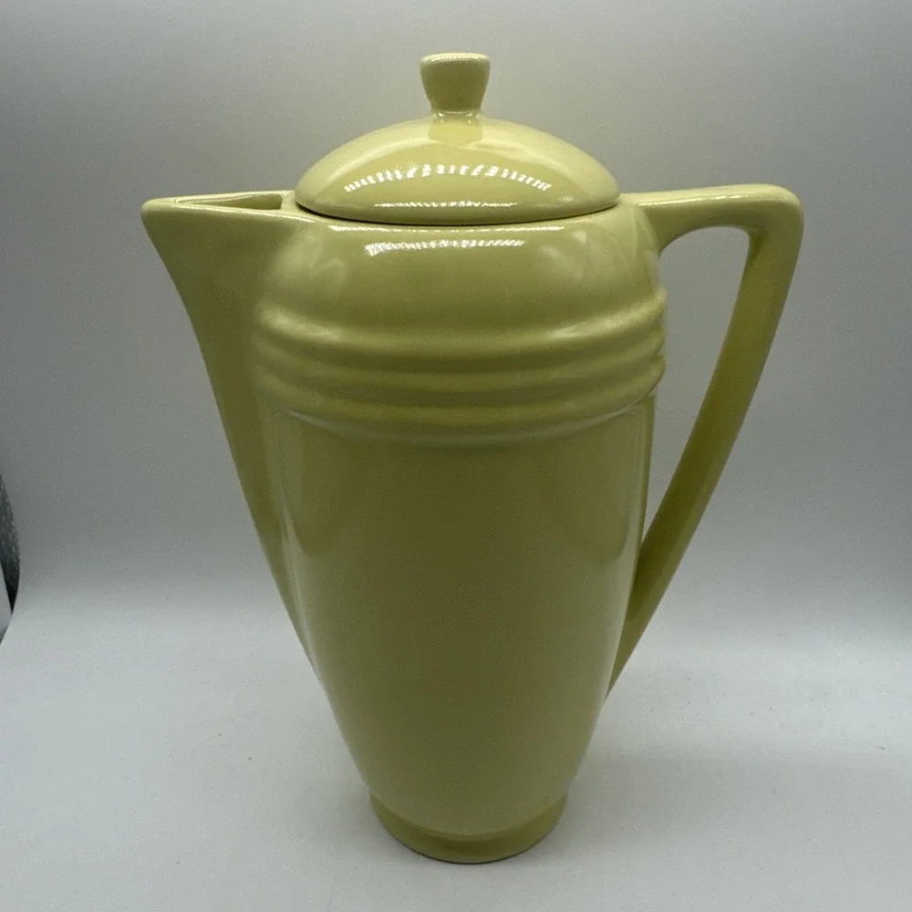 Bauer Pottery Ringware Chartreuse Coffee Pot Vintage Art Deco 9.5